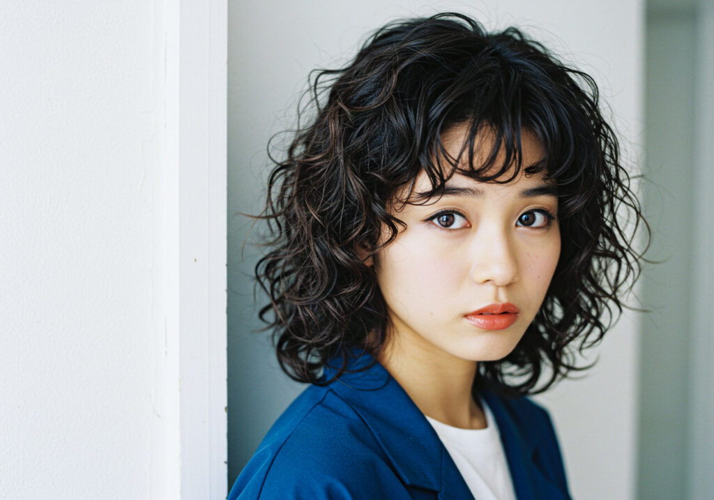 ソバージュヘアの日本人女性の写真